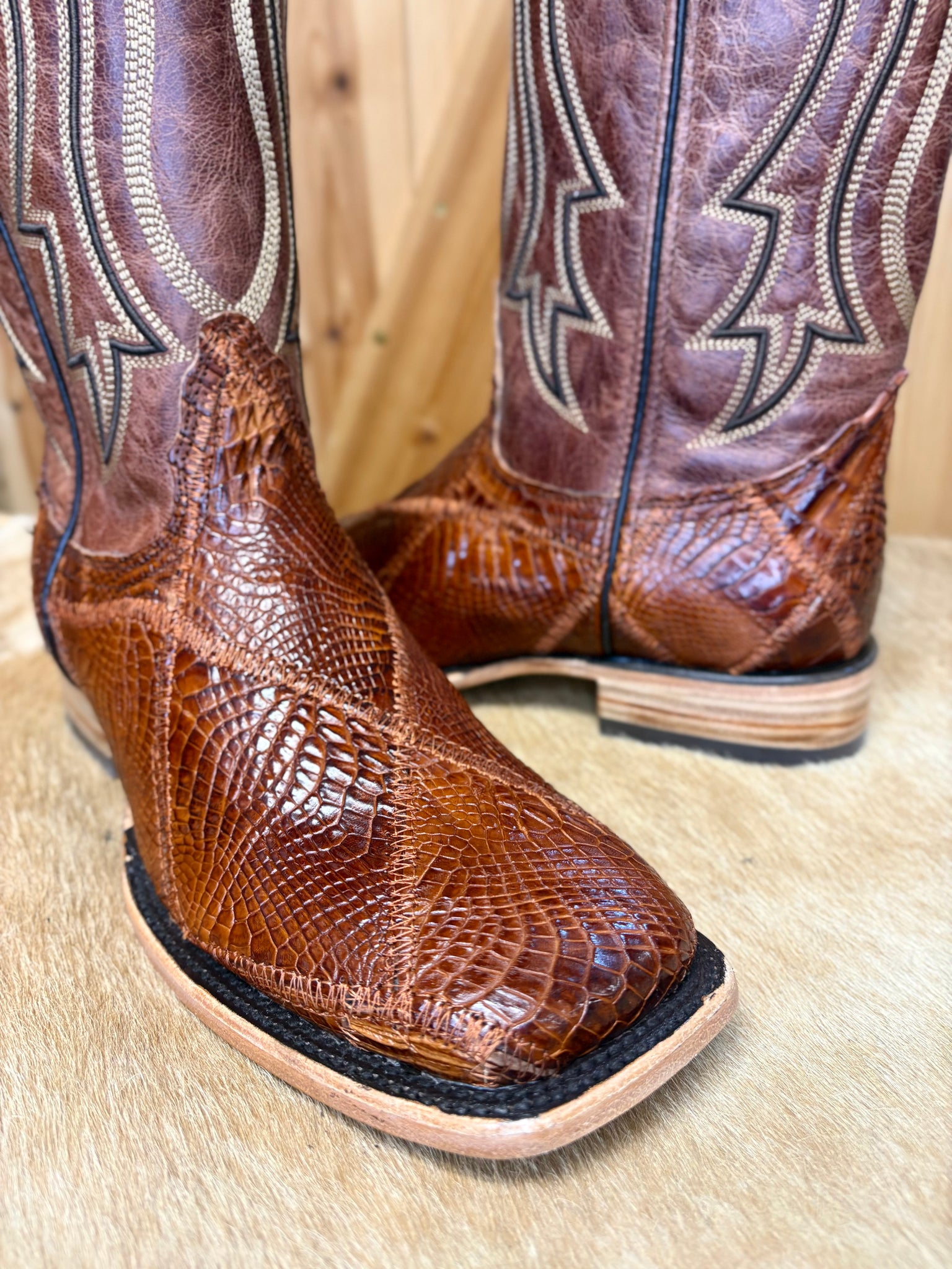 Cognac Crocodile Belly Patchwork